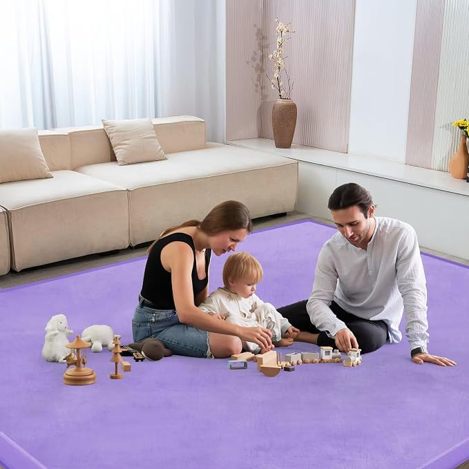 Baby Play Mat for Floor Nursery Muscle Area Rug Playroom Rug 47"x47" Elastic Foam 1.3" Thick Crawling Mat for Babies,Toddlers, Infants,Kids(Lavender)