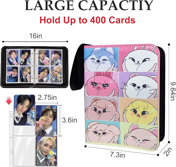 Kpop Photocard Binder for Kpop Photocards,4 Pocket with 50 Sleeves up to 400 Cards Cute Photo Album for Fans Boys and Girls