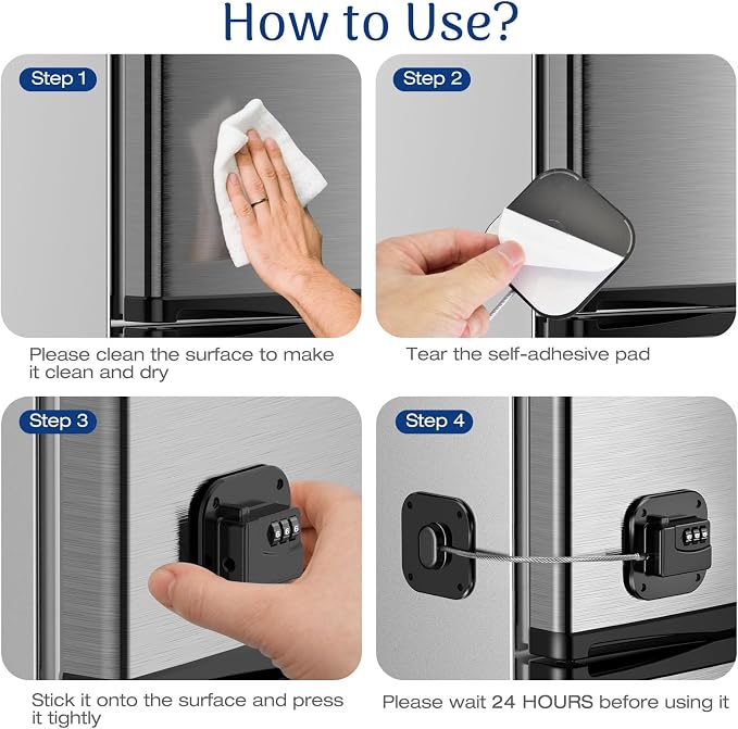 Fridge Refrigerator Lock with Combination, Heavy Duty Lock for Cabinet, Drawers, Closet, Safety Easy Install No Keys Needed (Black-4Pack)
