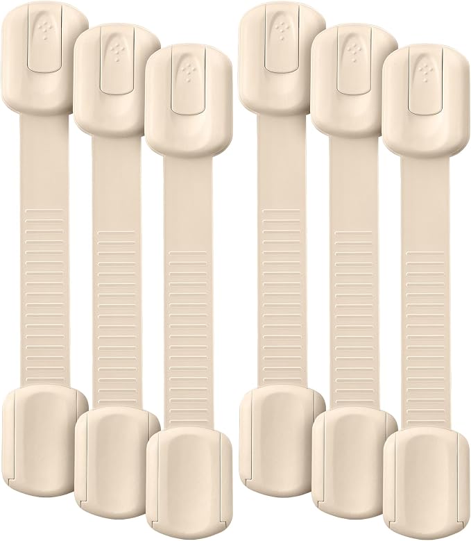Bates- Child Safety Strap Locks, 6 Pack, Beige, Baby Cabinet Locks