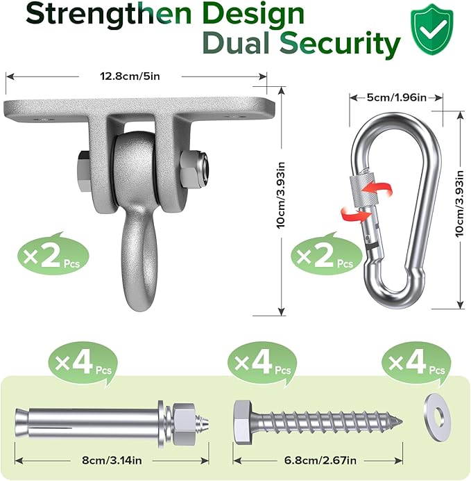 Highpro Swing Hangers for Wooden Sets Pack of 2 Heavy Duty Swingset Hardware with Locking Hooks for Patio, Porch, Playground Indoor/Outdoor, Silver