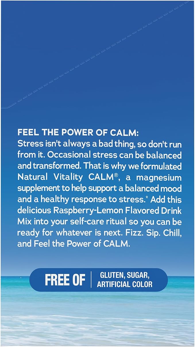 Natural Vitality Calm, Magnesium Citrate Supplement, Anti-Stress Drink Mix Powder - Gluten Free, Vegan, & Non-GMO, Raspberry Lemon, 0.12 oz, 30 Packets