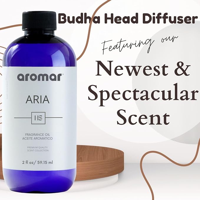 Aromar Buddha Head Essential Oil Diffuser - Ultrasonic Aromatherapy Humidifier with LED Lights, Cool Mist, Auto Shut-Off for Home, Office, Yoga, Meditation Decor - Ceramic, Zen Budha Statue, 200ml