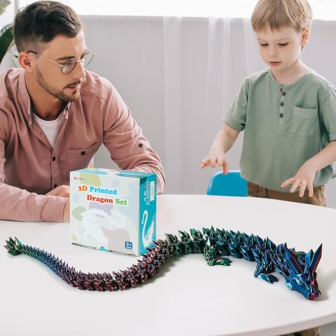 30'' 3D Printed Dragon - 3D Printed Toys, Articulated Crystal Dragon Large Rainbow Animal Fidget Toy, Decor Huge Dragons Collectible Figurines(Blue Green Purple,30inch)