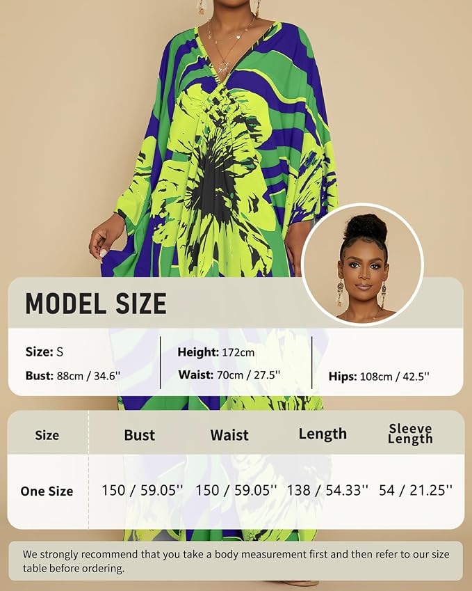 Bsubseach Kaftan Dresses for Women Floral Print Plus Size Beach Cover Up | Lightweight V Neck Loose Fit Boho Dress, Batwing Sleeve Side Slit, Moo Moos for Women Home Loungwear Cruise Resort Wear