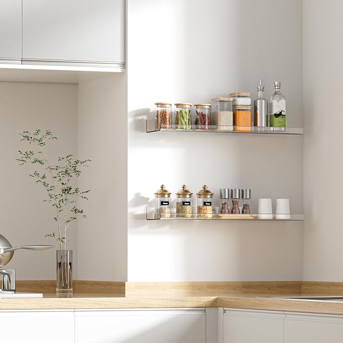 upsimples 23.6" Acrylic Shelves for Wall Storage and Organizer, 2 Pcs | Extended Shelf for Picture, Skincare, Perfume, Bag, Kitchen Spice Rack, Kids Bookshelf, Invisible for Displaying, Room Décor
