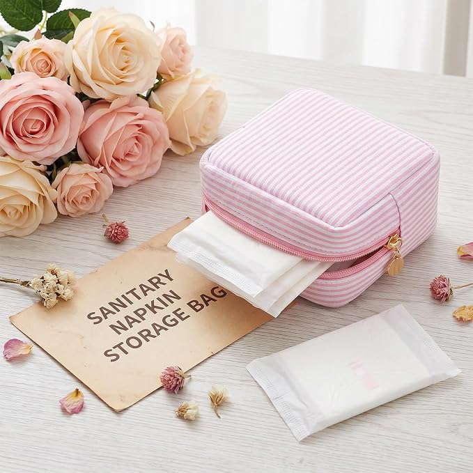 Pink Period Pouch for Pads, Tampons, Panty Liners | 5×5 Inch Pad Bag for Women Daily Travel Use, Portable & Reusable