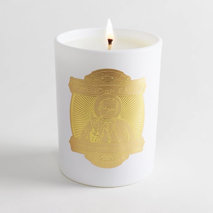 SAINT Pope John Paul II Scented Candle with Prayer and Prayer Coin | Saint of Families and Youth - Soy Coconut Aromatherapy Candle with 80 Hour Burn Time, Special Edition