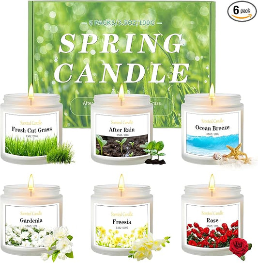 6 Pack Spring Candles for Home Scented, Spring Scented Candles for Women Men, 21oz Natural Soy Wax Candle, Scented Candle Gifts Set for Birthday, Valentines Day, Anniversary