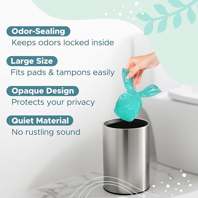 Sunlit No-Touch Feminine Hygiene Disposal Bags, Hygienic Odor-Reducing and Discreet Solution for Tampons Pads Liners and More, Size L - 5 Pack, 100 Count