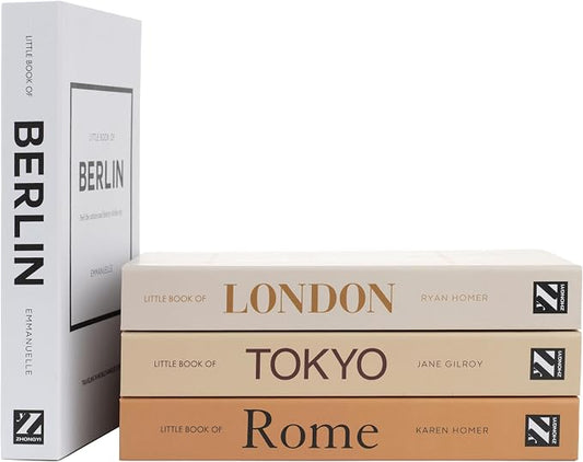 4 Pcs Decorative Books | Faux Mocha Coffee Table & Shelf Decor | Warm Modern Look for Living Room, Office and Entryway - Not Real, Tool-Free 2-Min Setup