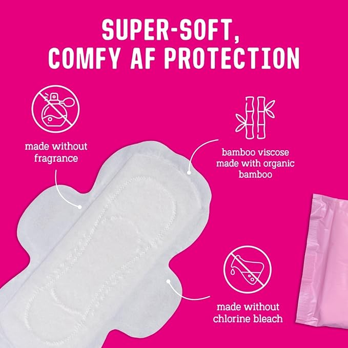 Flo - Day Menstrual Pads (88 Pack) - Organic Bamboo Period Pads for Women - Regular Flow - Leak Locking - Winged, Ultra-Thin - Absorbent, Soft & Breathable - Plant Based – Vegan, Cruelty Free