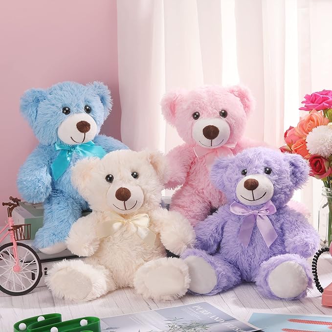 Civaner 4 Pack 14 Inches Bear Plush Stuffed Animals Operation Christmas Cute Soft Bears Gifts Bulk for Girls Boys Girlfriend(Pink, Blue, White, Purple)