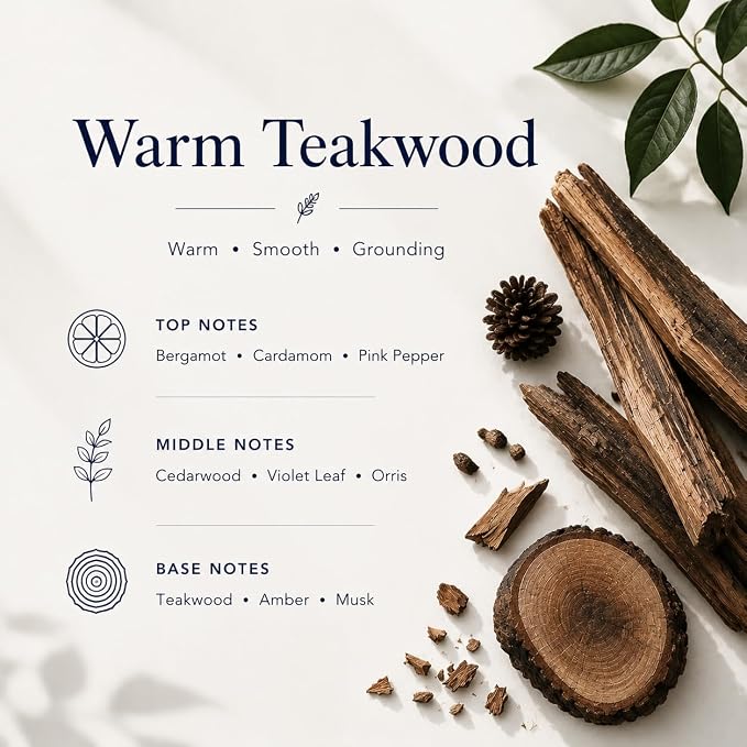 Airkeep Reed Diffuser Set,3.38 fl oz (100 ml) - Warm Teakwood Oil Diffusers with 8 Reed Sticks, Home Fragrance Reed Diffuser for Bathroom Shelf Decor