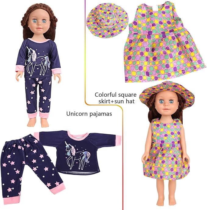 14 Pcs 18 Inch Doll Accessories,5 Sets Clothes and 2 Pairs of Doll Shoes (Send by Random) for 18 Inch American Doll, Best Birthday Festivals for Kid, Gril -2