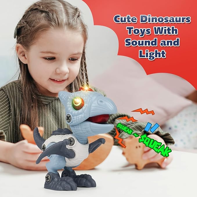 Dinosaur Toys for Kids 3-5，Take Apart Dinosaur Toys for Kids 5-7, STEM Building Construction Kids Toys with Sound and Light,Gifts for 3 4 5 6 7 8 Year Old Boys Girls