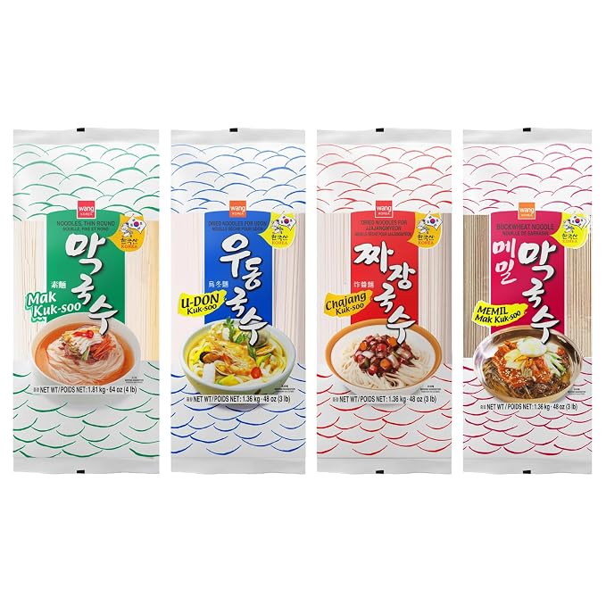 Wang Essential Korean Noodle for Pantry - Makguksu, Udon, Jjjajang, Memil Soba
