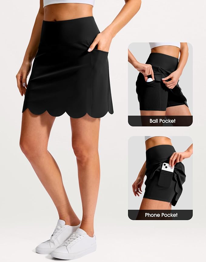 16" Skorts for Women with 4 Pockets High Waisted Scalloped Hem Athletic Tennis Skirt Golf Skort Dressy Casual