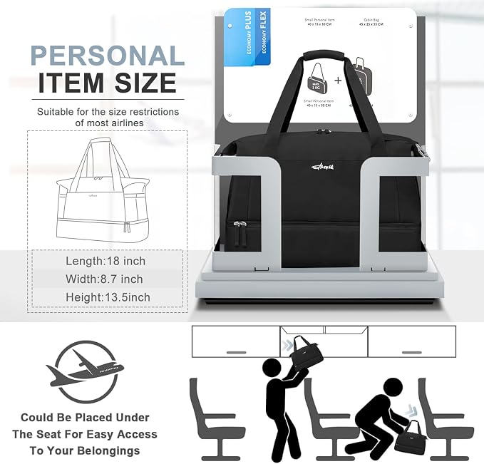 Gym Bag for Women, Personal Item Travel Bag with Shoes Compartment, Weekender Overnight Duffel Bag with Wet Pocket, Carry On Bag for Women, Travel, Gym, Weekend