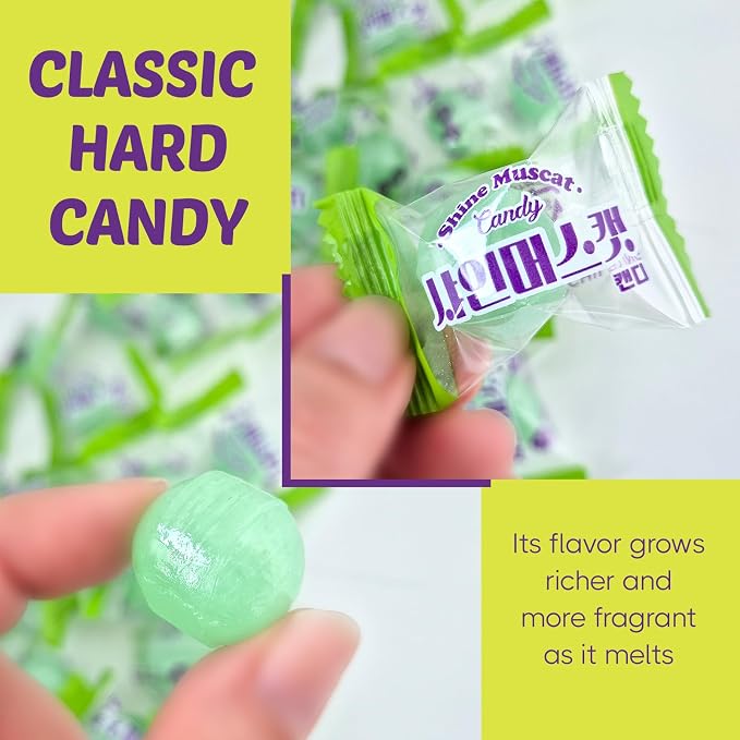 COELO Shine Muscat Grape Candy 8.81oz (250g) | Green Grape Flavor Premium Korean Fruit Treats Hard Candy Snack | Office Pantry Travel Camping Party K-Food Individually Wrapped On-The-Go Snack 샤인머스켓 캔디