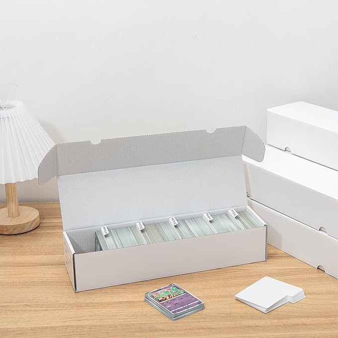 QINGUANG Trading Card Storage Box | 10 Pack • 1100 Count Bulk Card Storage Box | with Dividers | White Corrugated Cardboard Sport Card Organizer for Basketball Card/MTG/TCG/Magic Collection