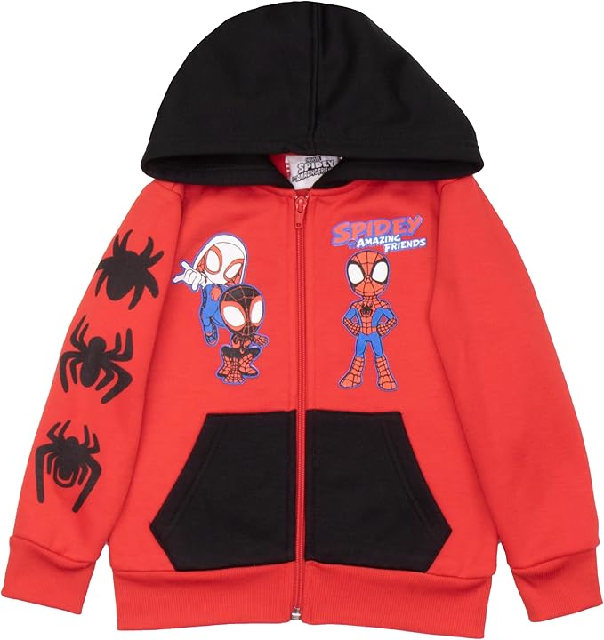 Marvel Spidey and His Amazing Friends Boys 2 Piece Fleece Set - Spiderman Zip Up Hoodie and Joggers 2-Pack Bundle for Kids