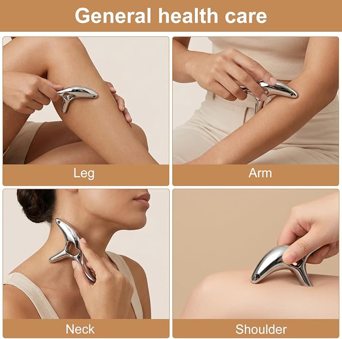 Metal Massage kit, Trigger Point Massage Tool + Gua Sha Muscle Scraper for Deep Tissue Massager, Lymphatic Drainage Massager Fascia Release Tools for Neck, Shoulder, Back, Face(Silver)