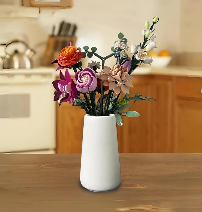 Simple Vase for Flowers Plants, Matte Vases for Modern Table Shelf Home Decor Wedding Boho Decor, 6" H Frosted Elegant Ceramic Vase for Pampas Grass Fluffy Stem Bouquet Lavender Flowers (White, 1)