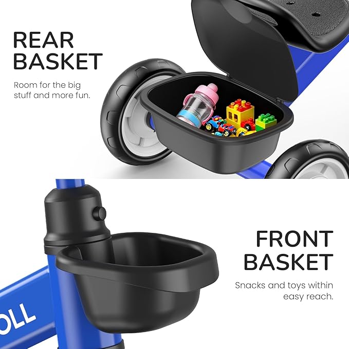 Umatoll Tricycle for Toddlers 2-5 Year Old, Ajustable Toddler Bike Outdoor Toys, Birthday Gift for Boy Girl Age 2-4, Trike with Light up Wheels (Blue)