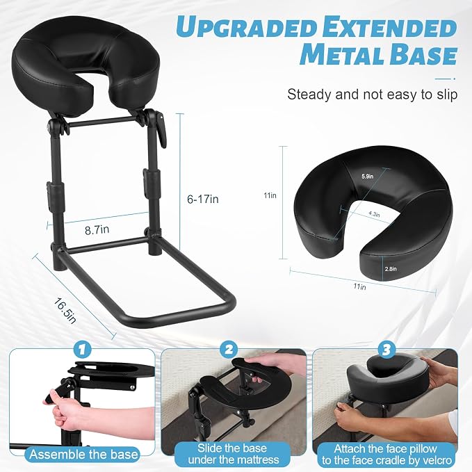 Massage Headrest for Bed, Adjustable Massage Face Cradle at Home, Portable Bed Massage Head Holder, Massage Table Head Rest for Salon Spa, Face Down Pillow After Eye Surgery, Black