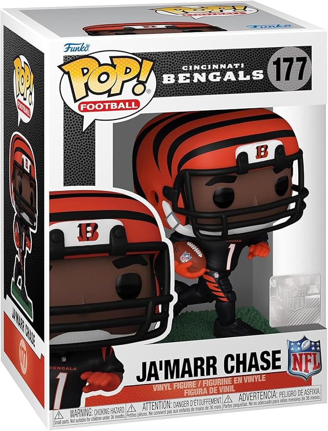POP Football: Bengals - Ja'Marr Chase Funko Vinyl Figure (Bundled with Compatible Box Protector Case), Multicolor, 3.75 inches