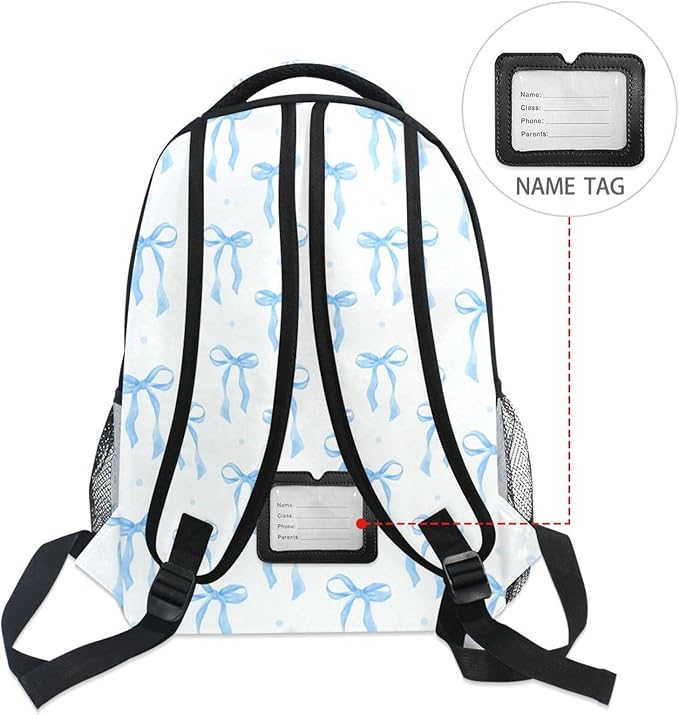 Blue Ribbon Bow Watercolor Boys Girls Kids School Backpacks Bookbag, School Bag Travel Backpack Daypack