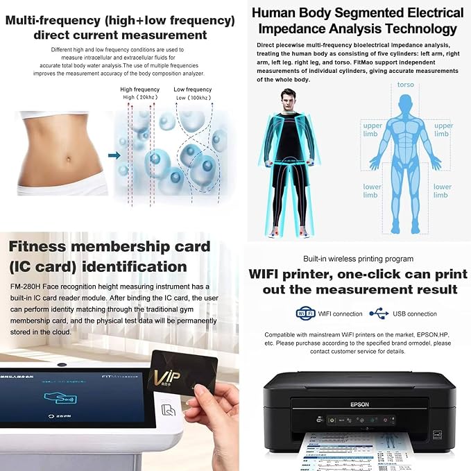 10.1 Inch HD Touch Bioimpedance Analysis Machine,Height Weight Fat Scale,Body Scanner Composition Analysis Machine,Fat Percentage Body Scale,with Printer+Human Body Test Report