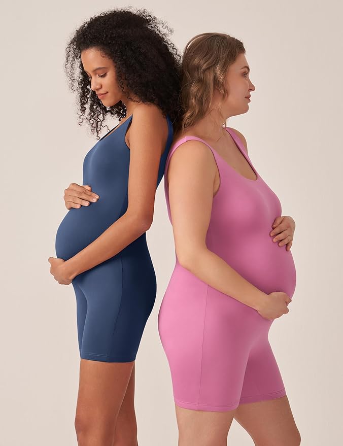 POSHDIVAH Women's Maternity Bodysuit Pregnancy Shapewear Double Lined Sleeveless Tank Top Shorts Romper Jumpsuit
