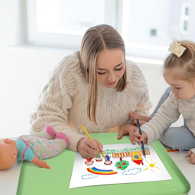 Silicone Art Mat for Crafts, 24" x 16" Painting Mat for Kids with Raised Sides to Stay Tidy, Paint Craft Mats for Clay, Resin, Slime, Jewelry-Making & Crafts Creation (Green)