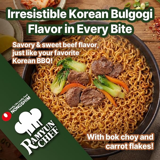 Nongshim Ramyun Chef, Stir Fry Style Instant Ramyun Noodles with Sauce Mix, Beef Bulgogi, 4.51 Oz (Pack of 4)
