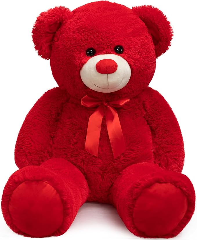 Big Teddy Bear Stuffed Animal Giant Teddy Bear Plush with Red Ribbon Bow Plush Toy Gift for Girlfriend Bride 36 inch Red
