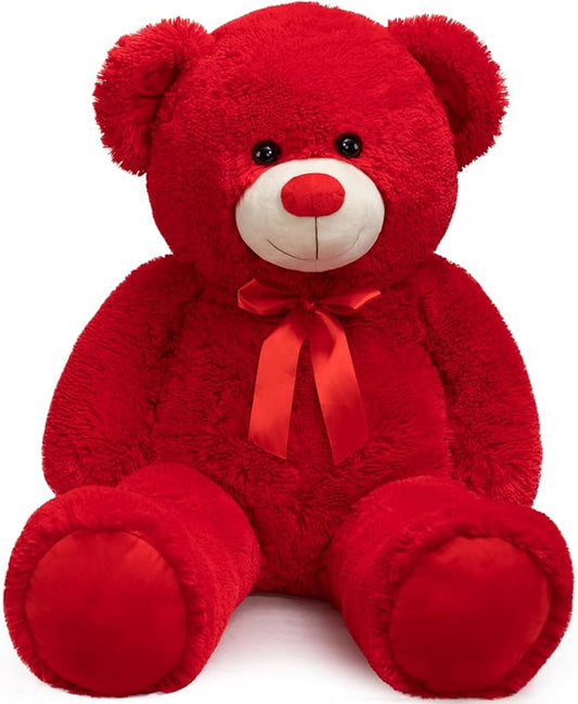 Big Teddy Bear Stuffed Animal Giant Teddy Bear Plush with Red Ribbon Bow Plush Toy Gift for Girlfriend Bride 36 inch Red