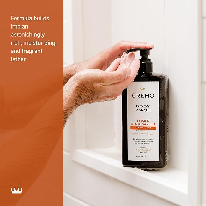Cremo Rich-Lathering Spice & Black Vanilla Body Wash for Men, 32 Fl Oz