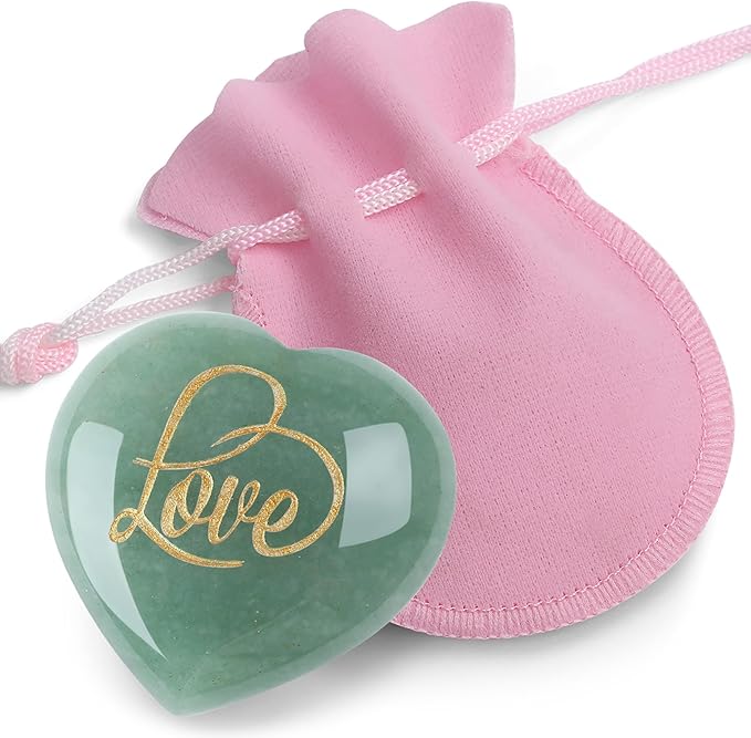 ZHIYUXI 45mm Green Aventurine Engraved Heart Stone St Patricks Day Decorations Healing Crystals Gem Stones Heart Shaped Rocks Polished Green Stones Meditation Healing Gifts for Women Reiki