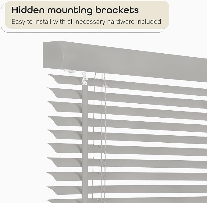 Cordless Light Filtering Mini Blind - 30 Inch Width, 64 Inch Length, 1" Slat Size - Grey - Cordless GII Morningstar Horizontal Windows Blinds for Interior by Achim Home Decor