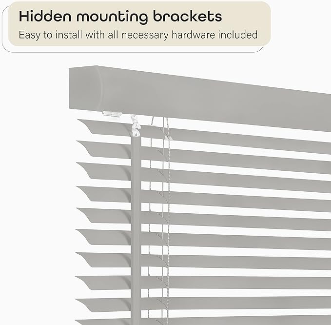Cordless Light Filtering Mini Blind - 23 Inch Width, 64 Inch Length, 1" Slat Size - Grey - Cordless GII Morningstar Horizontal Windows Blinds for Interior by Achim Home Decor