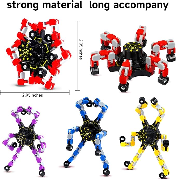 4 Pcs Fidget Toys Transformable Fidget Spinners Autism ADHD Anxiety Stress Relief Sensory Toys for Kids and Adults Deformable Robot Spinner Fingertip Gyros for Party Favors Classroom Prizes (Mix)