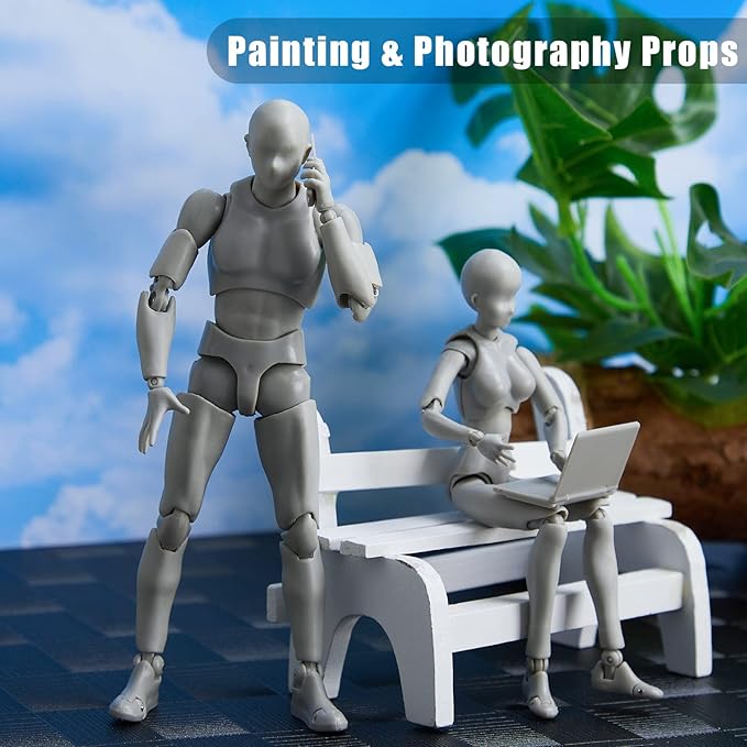 Yookeer Body Set, Drawing Action Figures Female and Male PVC Drawing Doll Human Model Figure with Joints for Artists(Gray)