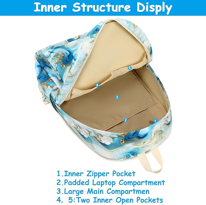 Bluboon Teen Girls School Backpack Kids Bookbag Set with Lunch Box Pencil Case Travel Laptop Backpack Casual Daypacks
