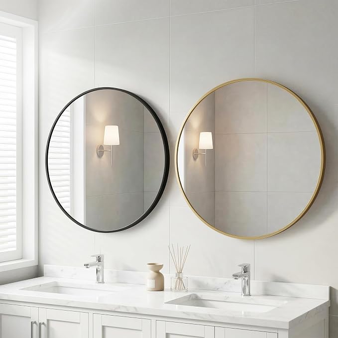 Sweetcrispy Round Bathroom Mirror for Over Sink, 36 Inch Wall Mounted Vanity Mirror with Matte Metal Frame, Decor for Bathroom, Entryway, Bedroom, Gold