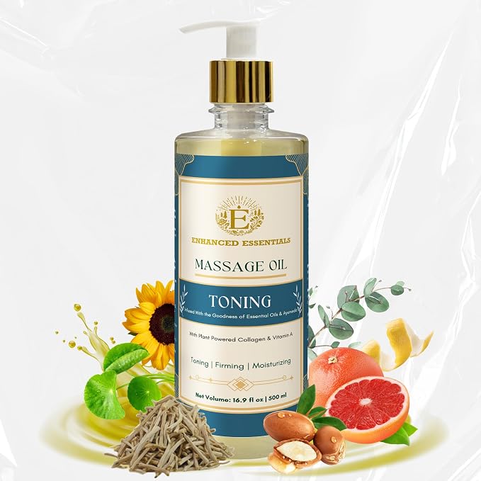 Luxurious Massage Oil by Enhanced Essentials|with Ayurvedic Extracts & Essential Oils | Firms, Nourishes & Uplifts Skin | Fast-Absorbing, Non-Greasy, Clean Formula|16.9 fl oz (500ml) (Toning)