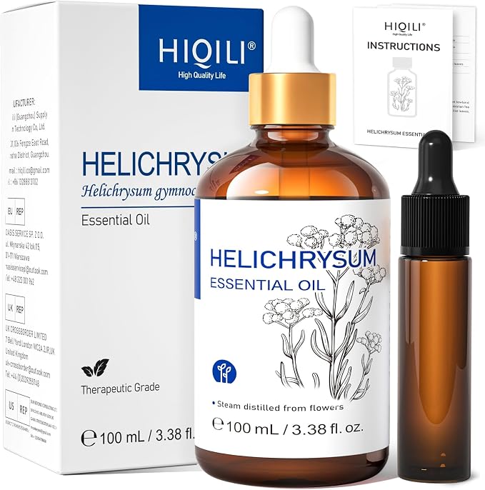 HIQILI Helichrysum Essential Oil for Skin, Massage & Aroma Diffuser | Nourishing Skin, Reducing Fine Lines & Wrinkles, Relieving Body Fatigue, DIY Floral Scent Gift –100mL / 3.38 fl oz