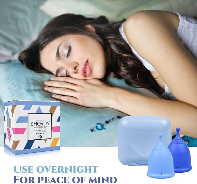 SHORDY Reusable Menstrual Cups Set of 2 with Box - Small and Large Period Cups for Women - 12 Hour Leak Free Protection - Medical Grade Silicone - Copa Menstrual para Mujer - Blue