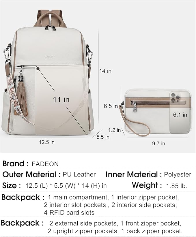 FADEON Leather Backpack Purse for Women Designer Travel Backpack Purses PU Fashion Ladies Shoulder Bag with Tassel
